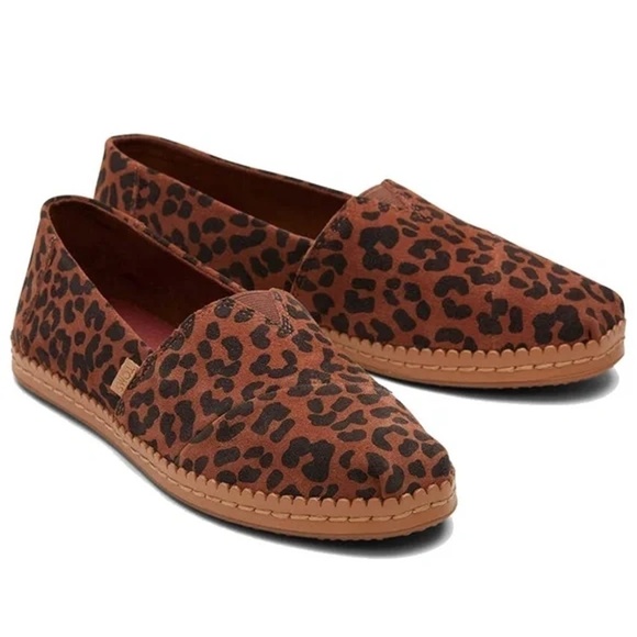 Toms Alpargata Leather Wrap Dark Ember Leopard Suede Slip on Shoes Loafer NIB - Picture 1 of 9